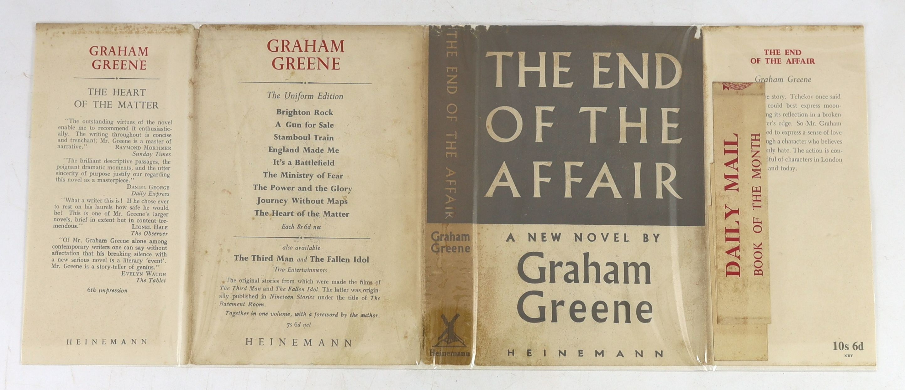 Greene Graham - The End of The Affair. 1st ed. original cloth with unclipped d/j. 8vo. William Heinemann Ltd, London, 1951.